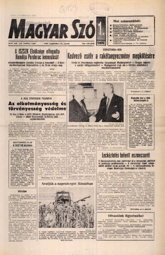 Magyar Szó, 44. évf. 1987. szeptember 16. 255. sz. 1–16. oldal