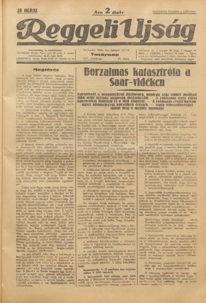 Reggeli Újság, 14. évf. 1933. február 12. 37. sz.