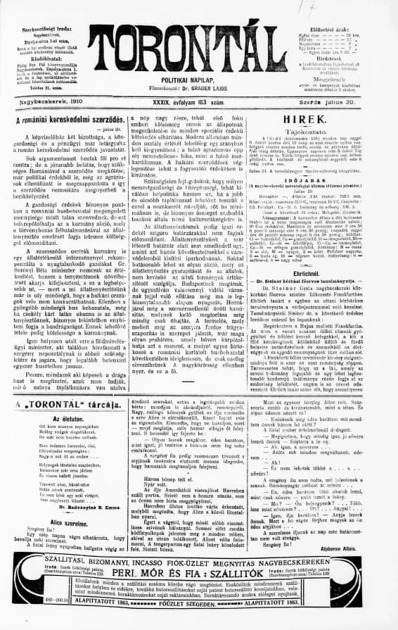 Torontál, 39. évf. 1910. július 20. 163. sz.