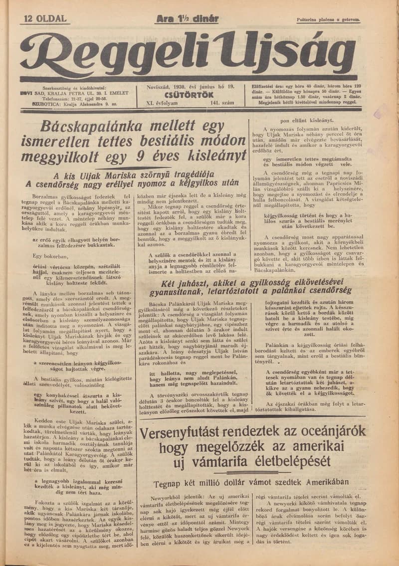 Reggeli Újság, 11. évf. 1930. június 19. 141. sz.
