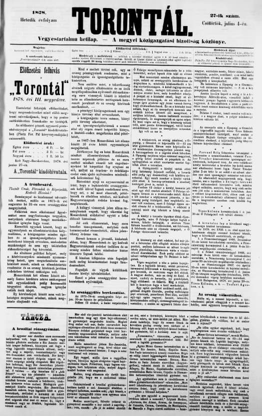 Torontál, 7. évf. 1878. július 4. 27. sz.