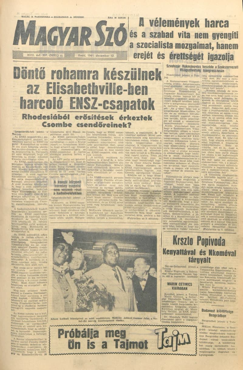 Magyar Szó, 18. évf. 1961. december 12. 307. sz. 1–16. oldal