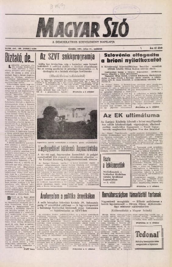 Magyar Szó, 48. évf. 1991. július 11. 188. sz. 1–16. oldal