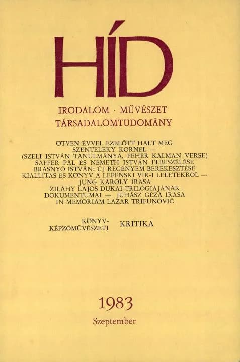 Híd, 47. évf. 1983. szeptember. 9. sz. 981–1112. oldal