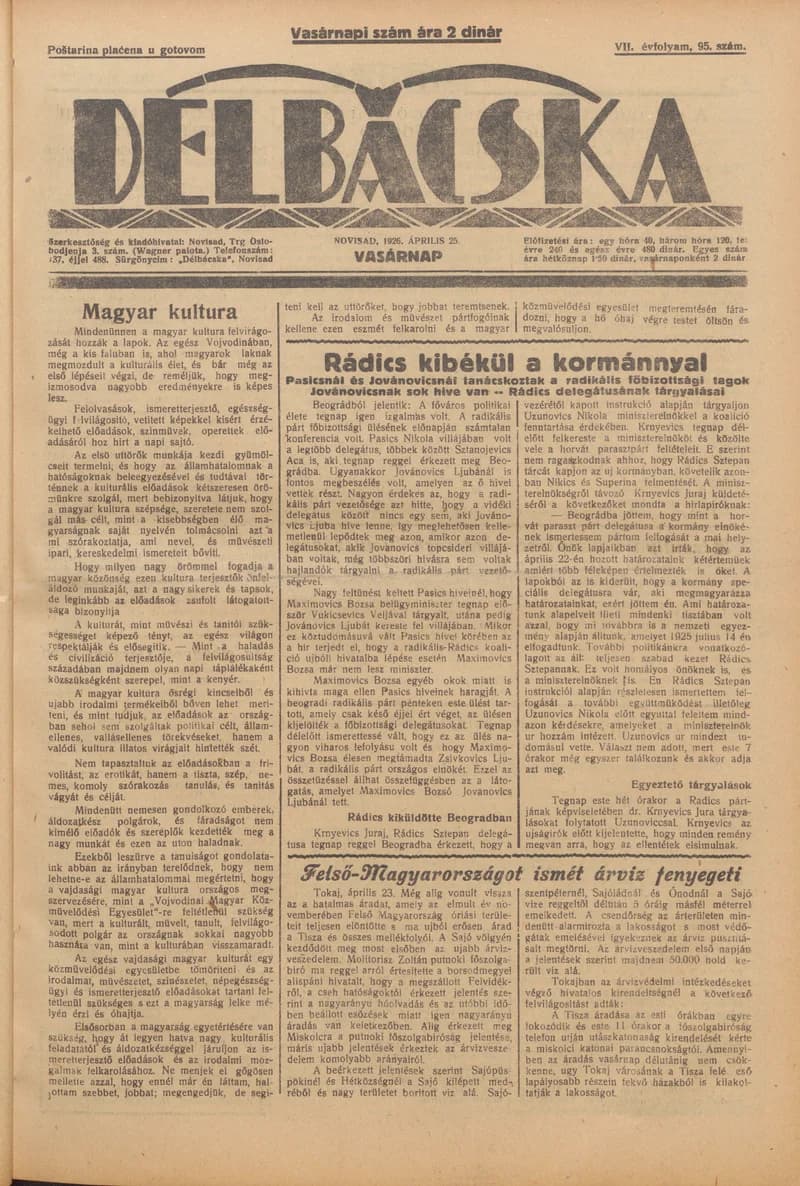 Délbácska, 7. évf. 1926. április 25. 95. sz.