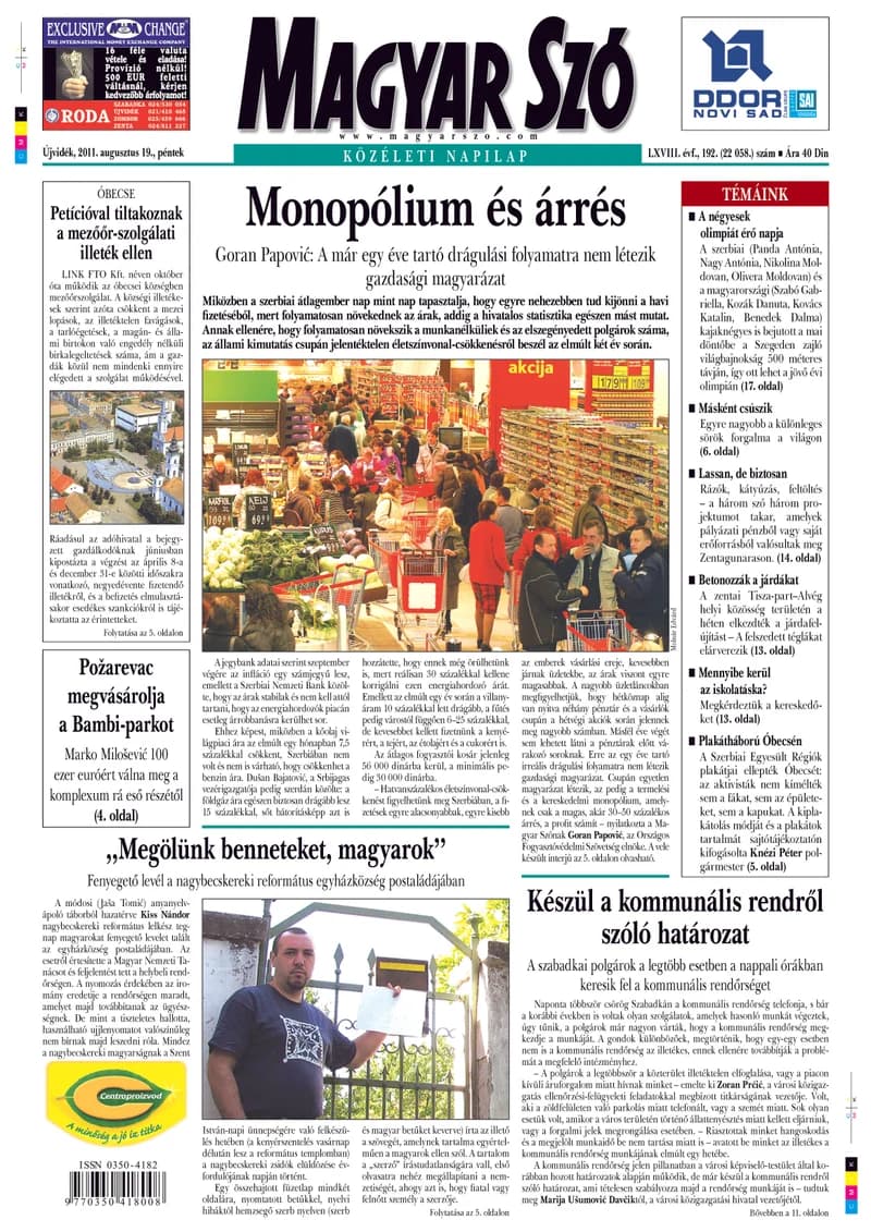 Magyar Szó, 68. évf. 2011. augusztus 19. 192. sz. 1–20. oldal