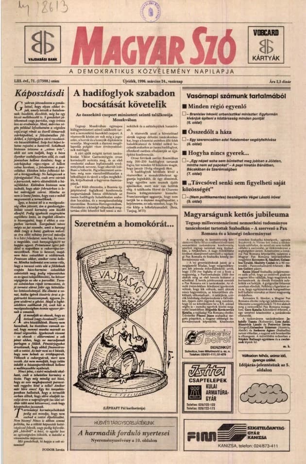 Magyar Szó, 53. évf. 1996. március 24. 71. sz. 1–24. oldal