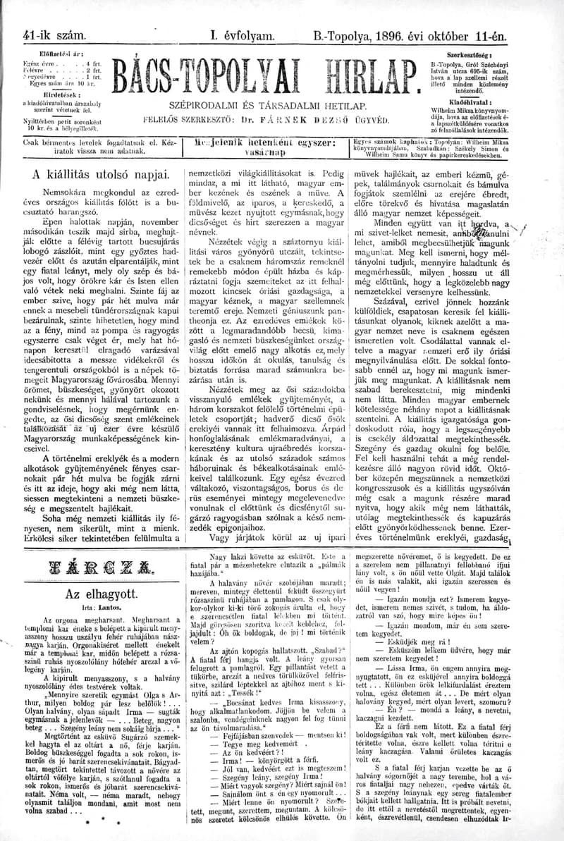 Bács-Topolyai Hirlap, 1. évf. 1896. október 11. 41. sz.
