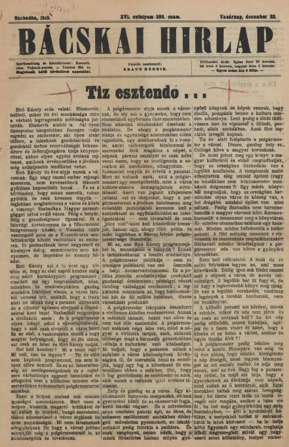 Bácskai Hirlap, 16. évf. 1912. december 22. 293. sz.