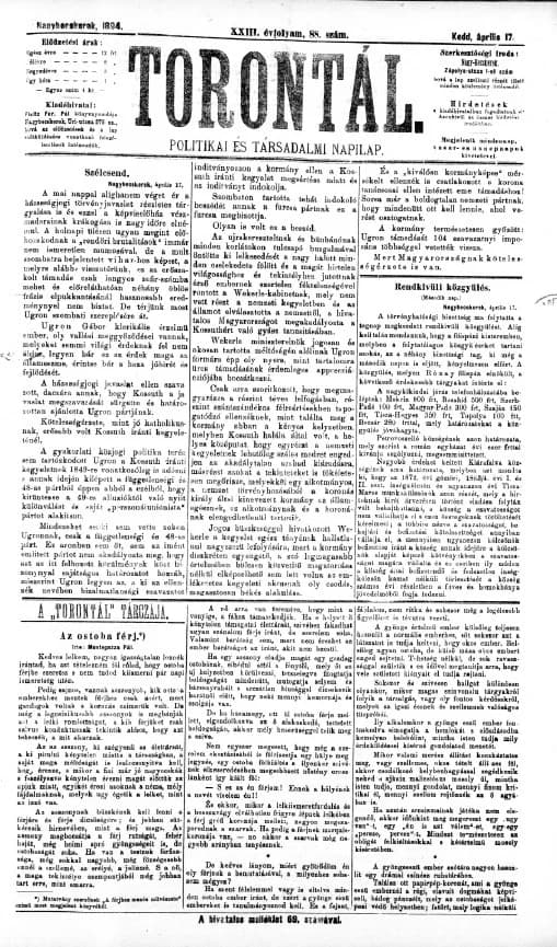 Torontál, 23. évf. 1894. április 17. 88. sz.