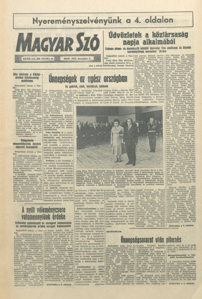 Magyar Szó, 32. évf. 1975. december 1. 329. sz.