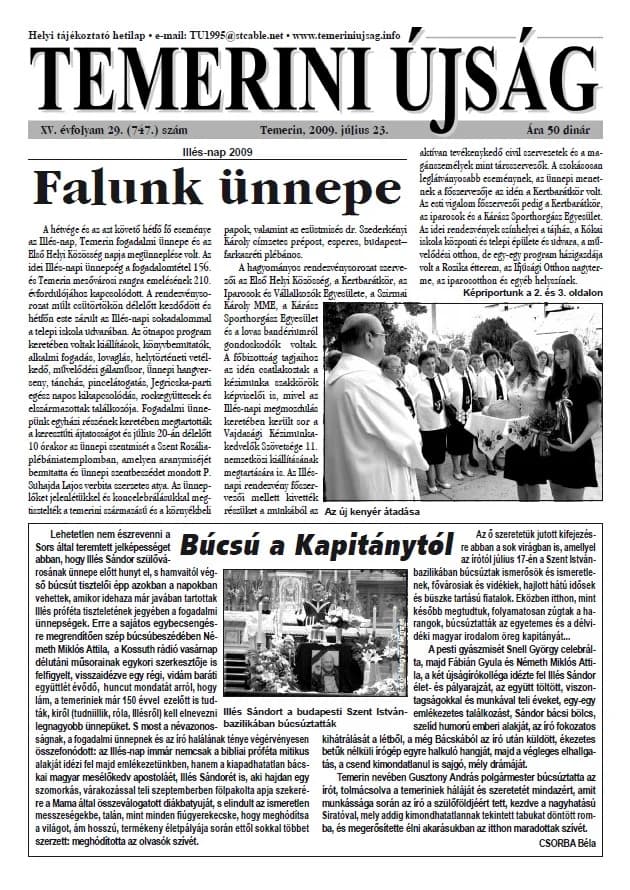 Temerini Újság, 15. évf. 2009. július 23. 29. sz.