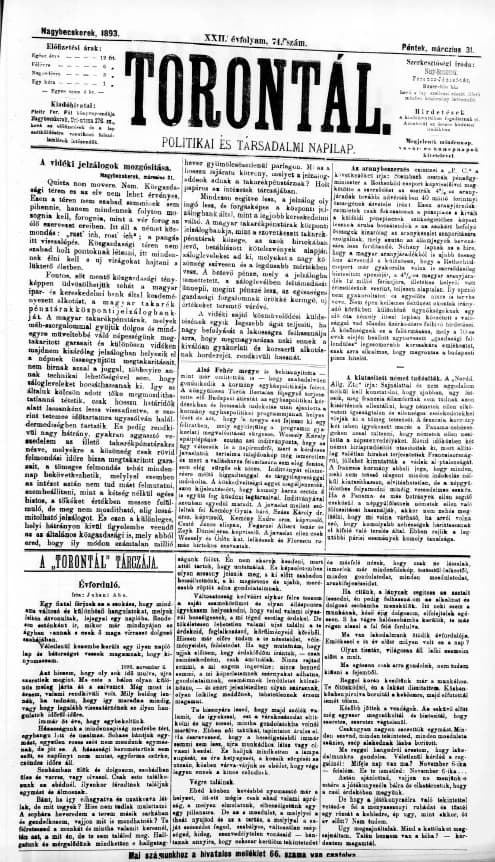 Torontál, 22. évf. 1893. március 31. 74. sz.