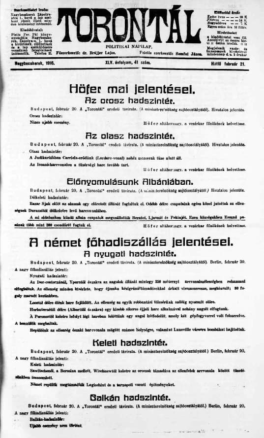 Torontál, 45. évf. 1916. február 21. 41. sz.