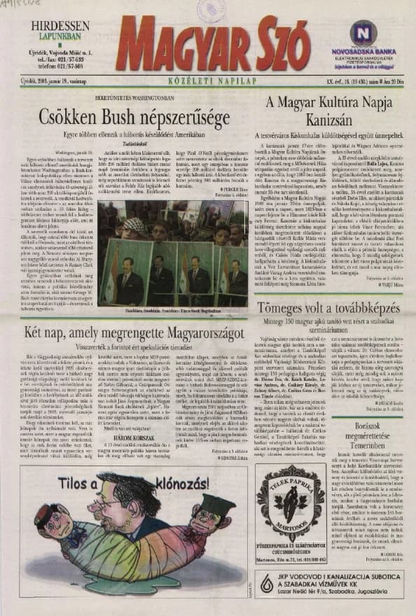 Magyar Szó, 60. évf. 2003. január 19. 15. sz. 1–24. oldal