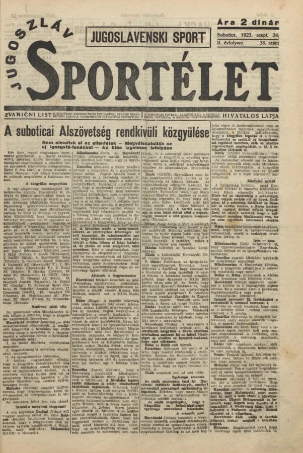Jugoszláv sportélet, 2. évf. 1923. szeptember 24. 38. sz.