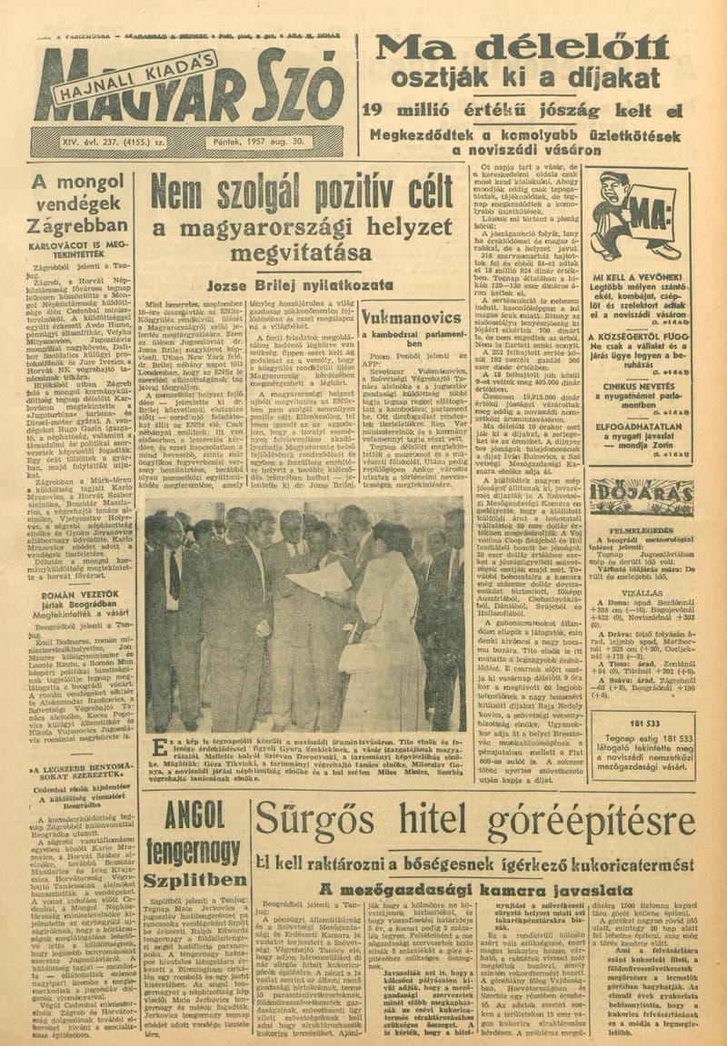 Magyar Szó, 14. évf. 1957. augusztus 30. 237. sz. 1–16. oldal