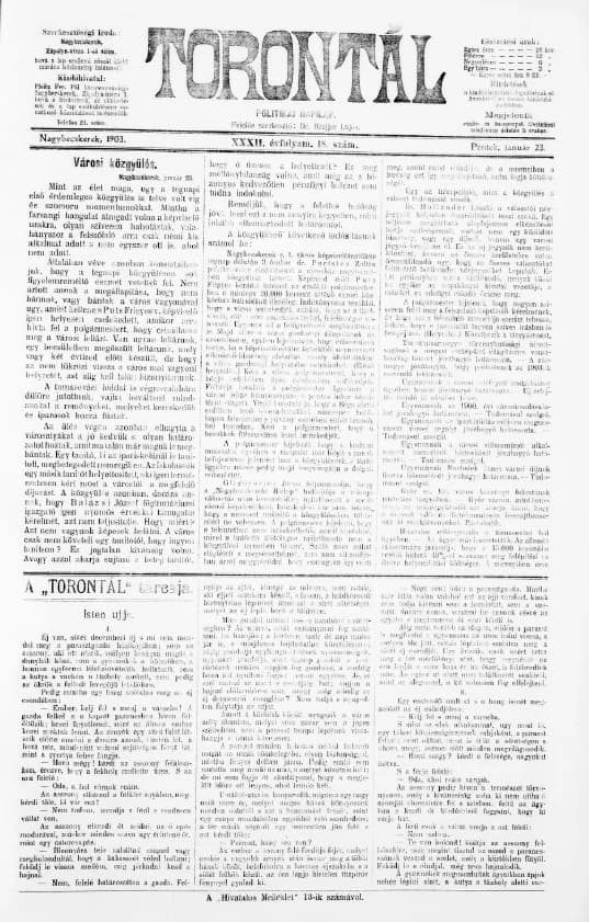 Torontál, 32. évf. 1903. január 23. 18. sz.