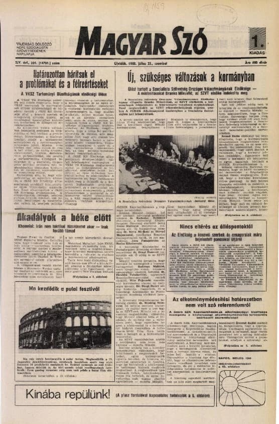 Magyar Szó, 45. évf. 1988. július 23. 201. sz. 1–20. oldal