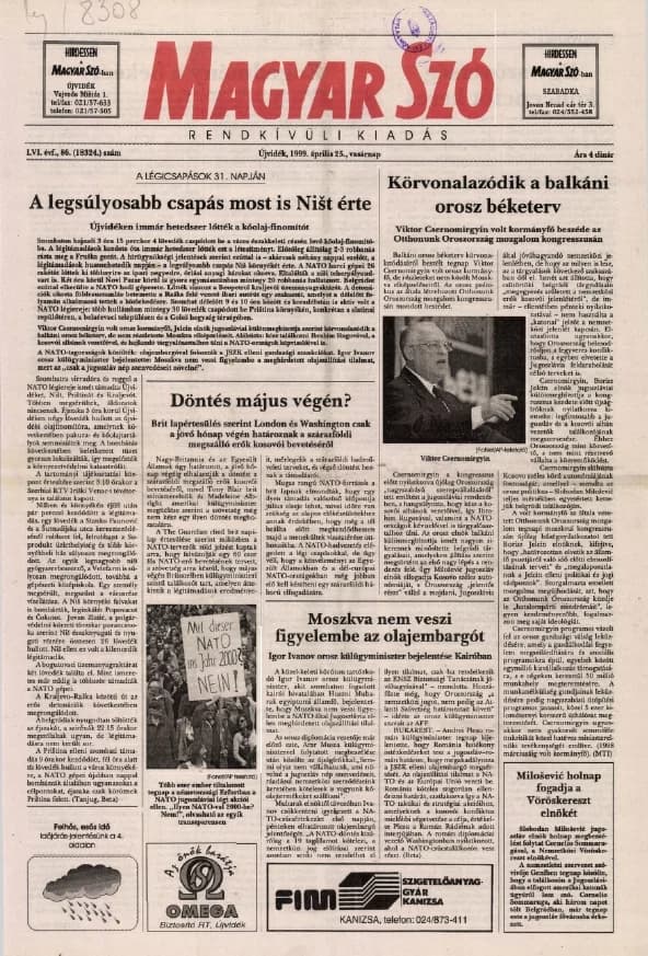 Magyar Szó, 56. évf. 1999. április 25. 86. sz. 1–16. oldal
