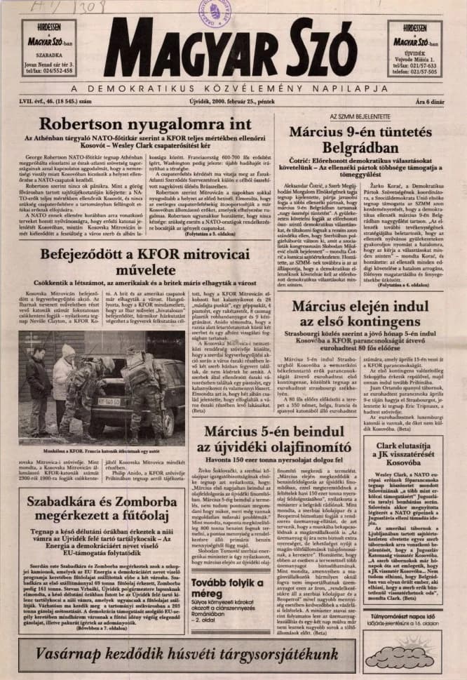 Magyar Szó, 57. évf. 2000. február 25. 46. sz. 1–16. oldal
