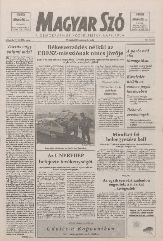 Magyar Szó, 56. évf. 1999. március 2. 47. sz. 1–16. oldal