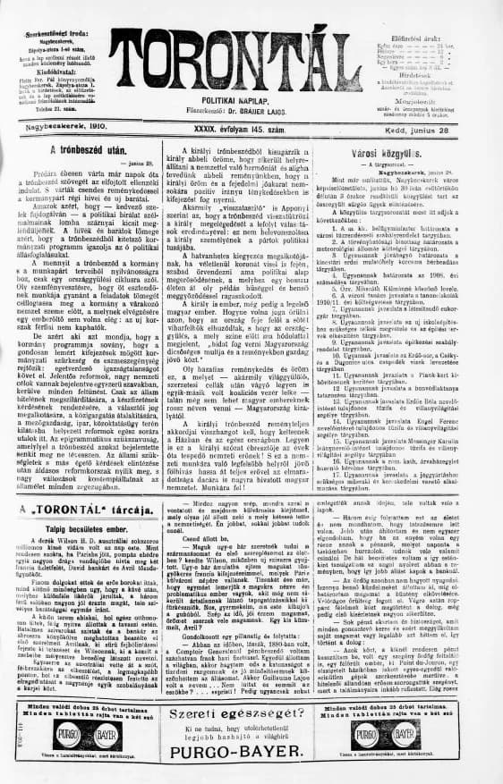 Torontál, 39. évf. 1910. június 28. 145. sz.