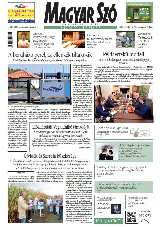 Magyar Szó, 75. évf. 2018. szeptember 6. 207. sz. 1–20. oldal