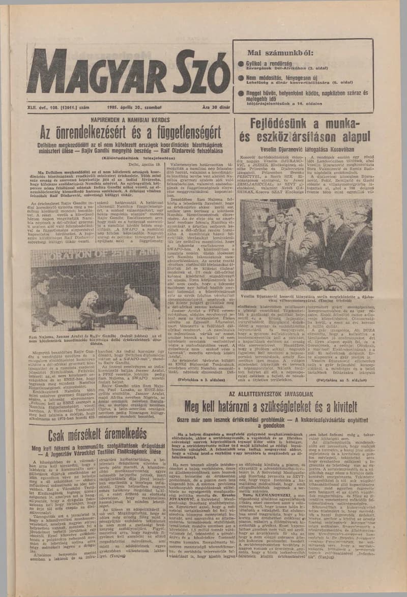 Magyar Szó, 42. évf. 1985. április 20. 108. sz. 1–28. oldal