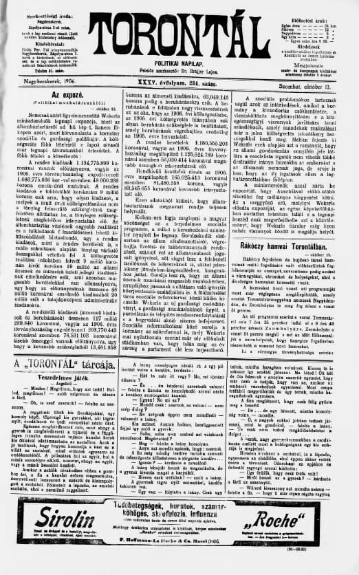Torontál, 35. évf. 1906. október 13. 234. sz.