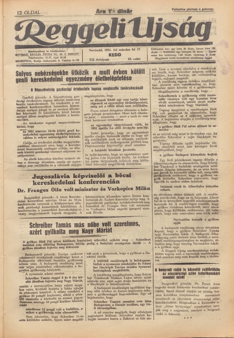 Reggeli Újság, 12. évf. 1931. március 17. 63. sz.