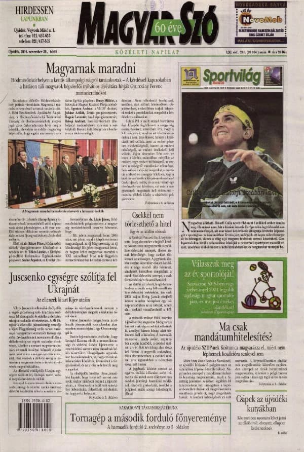 Magyar Szó, 61. évf. 2004. november 29. 281. sz. 1–20. oldal