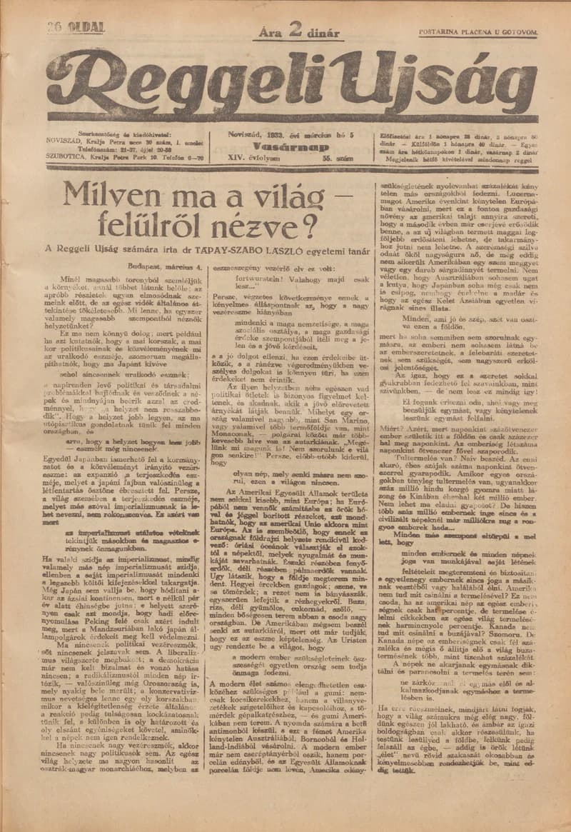 Reggeli Újság, 14. évf. 1933. március 5. 55. sz.