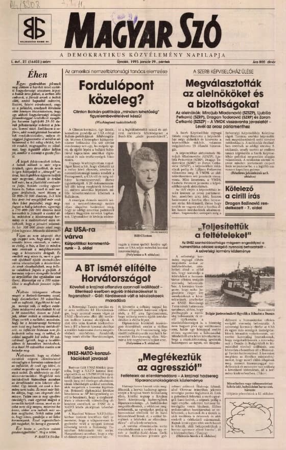 Magyar Szó, 50. évf. 1993. január 29. 27. sz. 1–16. oldal