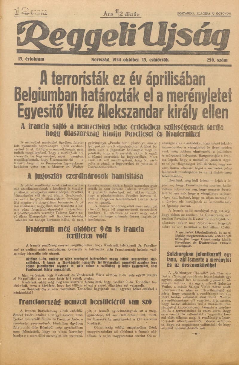 Reggeli Újság, 15. évf. 1934. október 25. 250. sz.