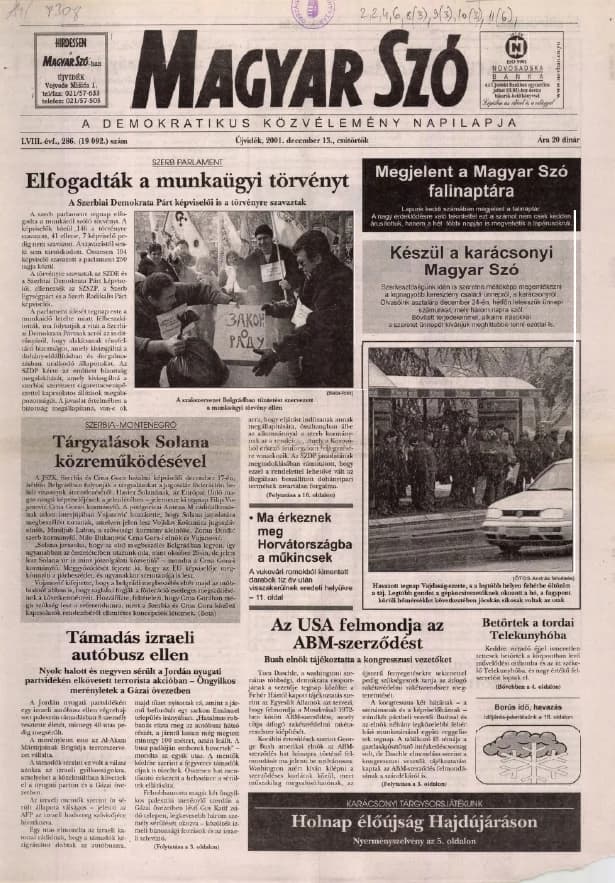 Magyar Szó, 58. évf. 2001. december 13. 286. sz. 1–16. oldal