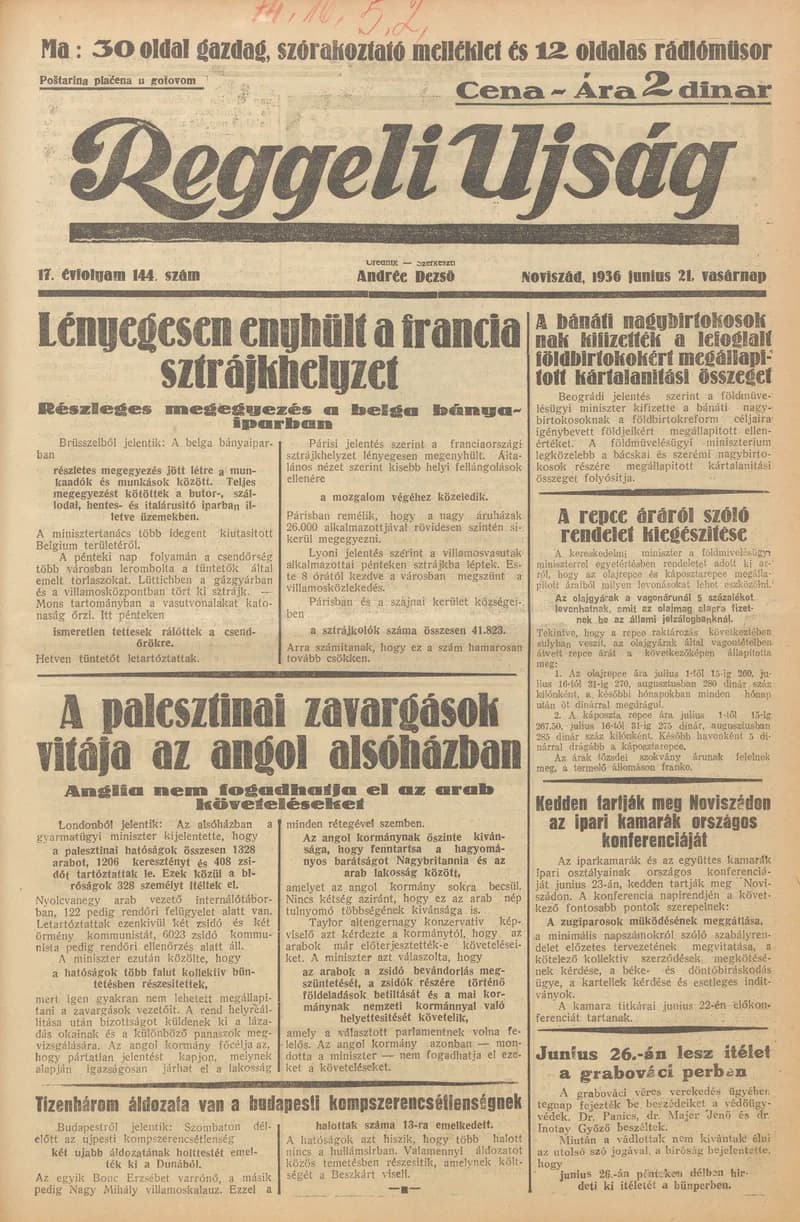 Reggeli Újság, 17. évf. 1936. június 21. 144. sz.