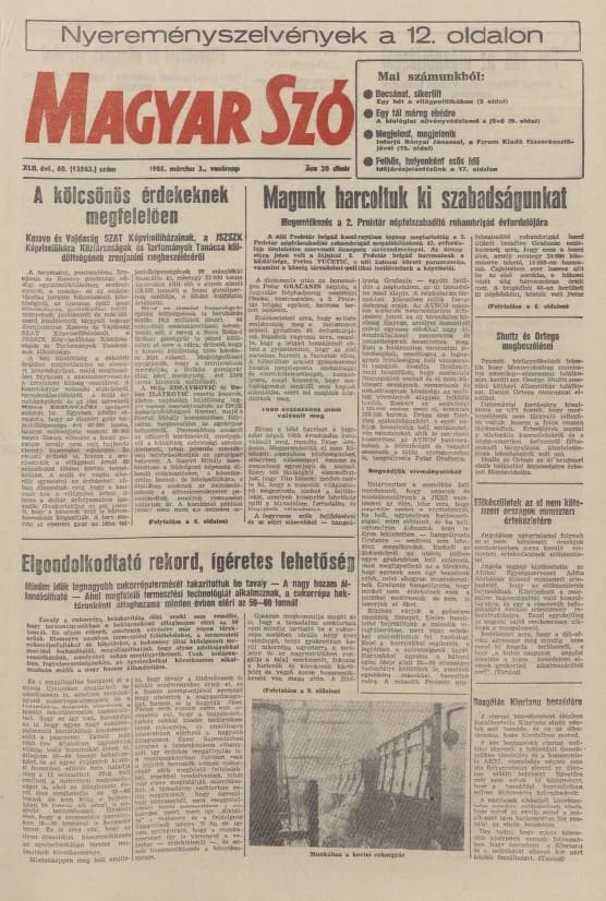Magyar Szó, 42. évf. 1985. március 3. 60. sz. 1–32. oldal