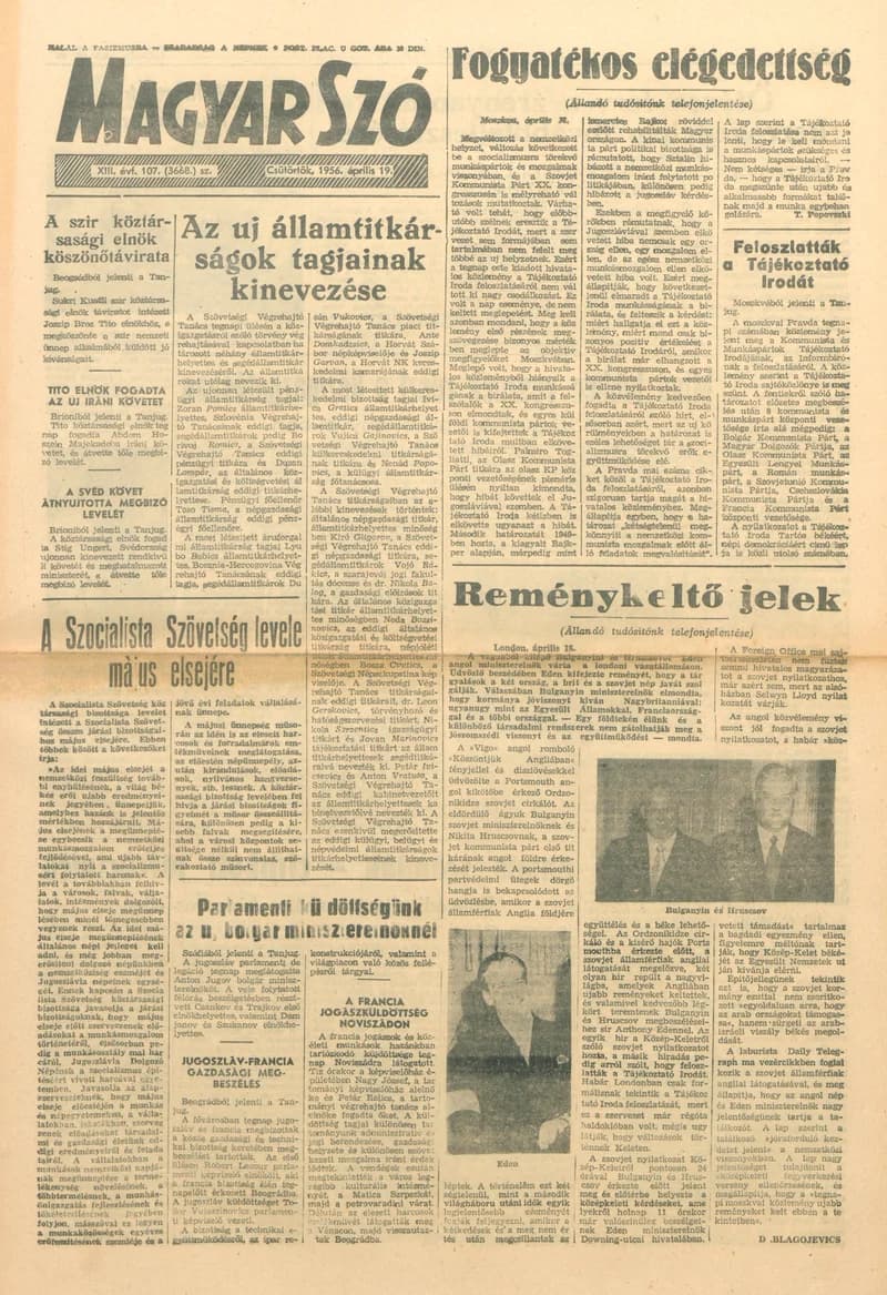 Magyar Szó, 13. évf. 1956. április 19. 107. sz. 1–8. oldal