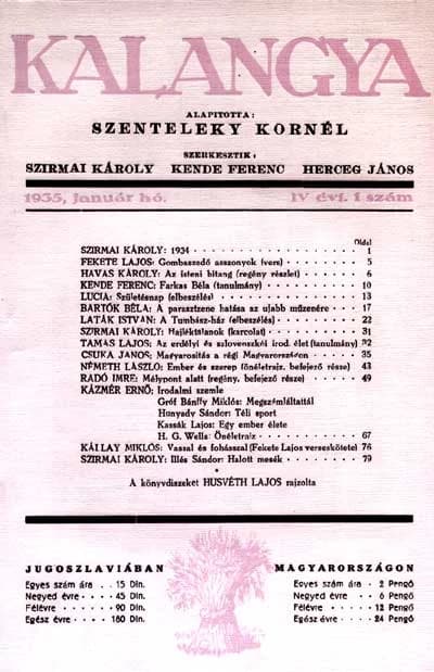 Kalangya, 4. évf. 1935. január. 1. sz. 1–80. oldal