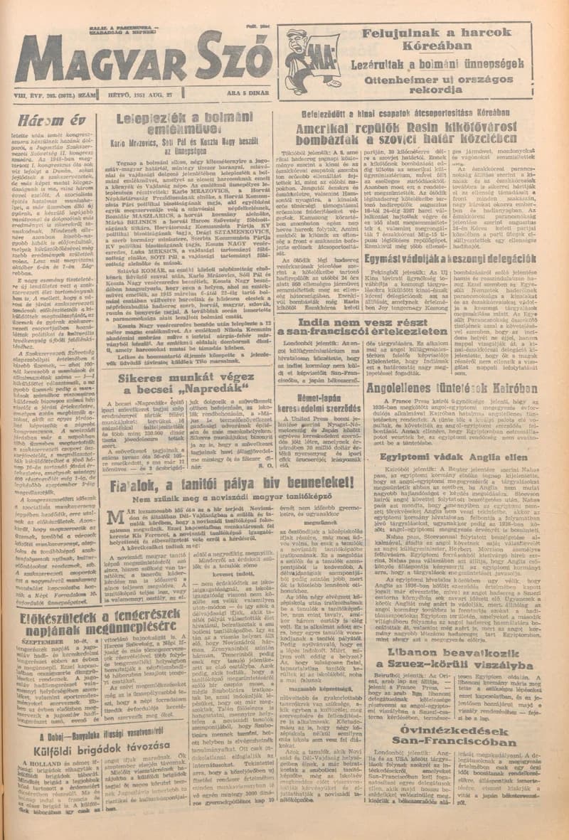 Magyar Szó, 8. évf. 1951. augusztus 27. 203. sz. 1–4. oldal