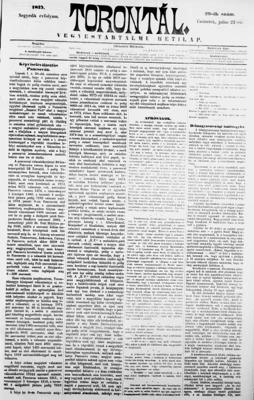 Torontál, 4. évf. 1875. július 22. 29. sz.