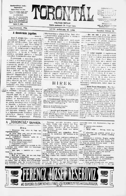 Torontál, 35. évf. 1906. február 24. 45. sz.