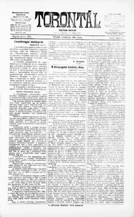 Torontál, 32. évf. 1903. május 11. 106. sz.
