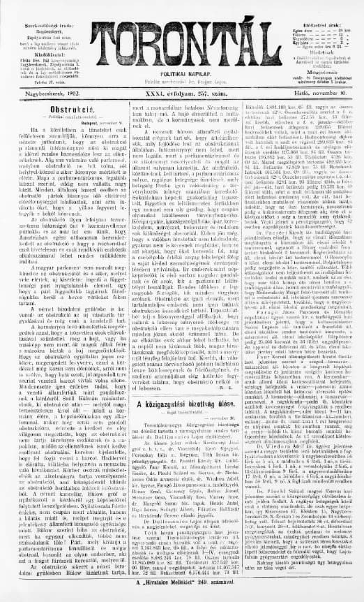 Torontál, 31. évf. 1902. november 10. 257. sz.