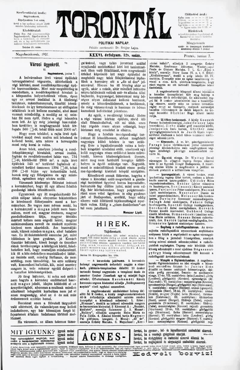 Torontál, 36. évf. 1907. június 7. 128. sz.
