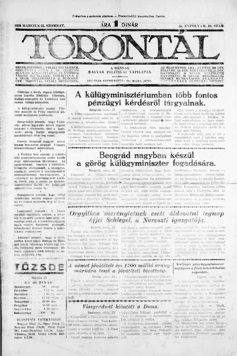 Torontál, 58. évf. 1929. március 23. 69. sz.