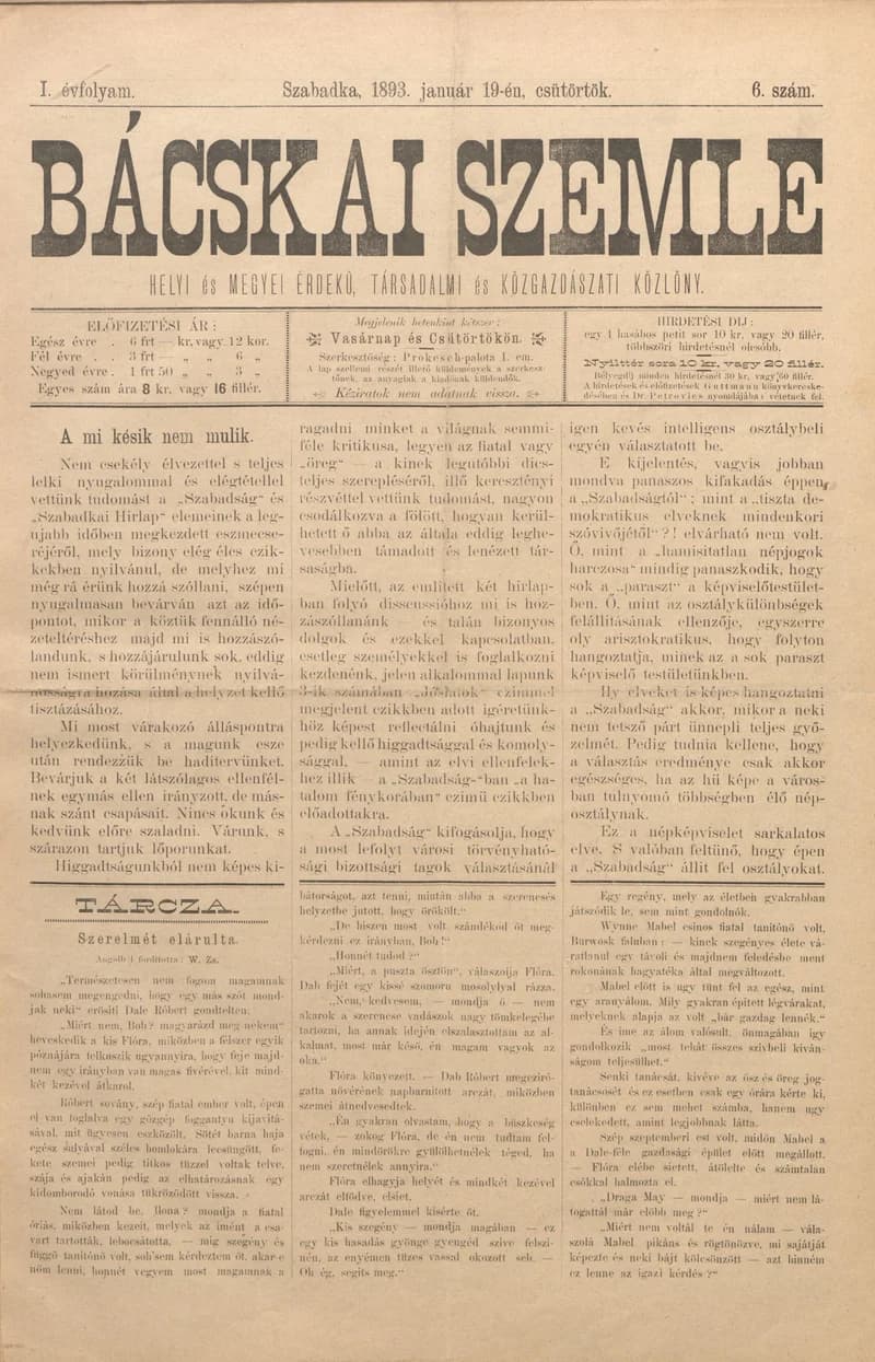 Bácskai Szemle, 1. évf. 1893. január 19. 6. sz.