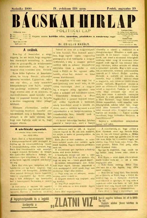 Bácskai Hirlap, 4. évf. 1900. augusztus 10. 119. sz.