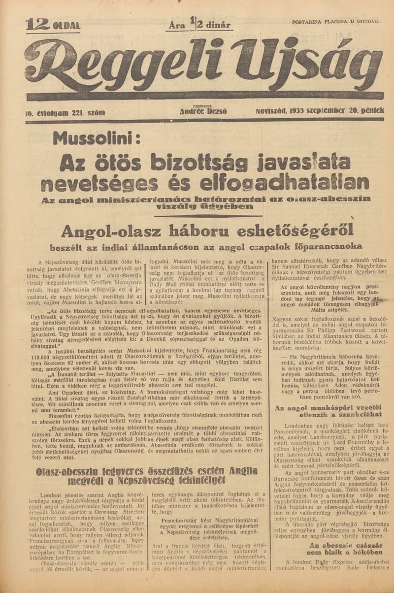 Reggeli Újság, 16. évf. 1935. szeptember 20. 221. sz.